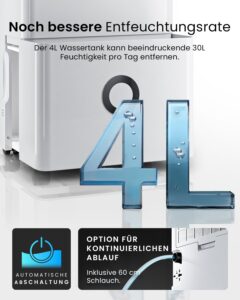 Pro Breeze Luftentfeuchter 30 L/Tag mit WLAN, App, 4 L Tank, Timer und Ablaufschlauch – Bild 3