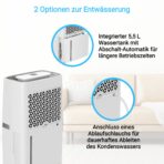 KLAMER Luftentfeuchter 20 L/Tag mit 5,5 L Wassertank für Wohnräume, Keller und Badezimmer – Bild 6