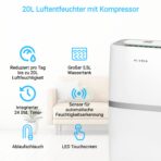 KLAMER Luftentfeuchter 20 L/Tag mit 5,5 L Wassertank für Wohnräume, Keller und Badezimmer – Bild 2