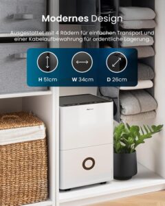 Pro Breeze Luftentfeuchter 30 L/Tag mit WLAN, App, 4 L Tank, Timer und Ablaufschlauch – Bild 9