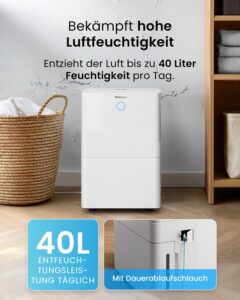 Pro Breeze OmniDry 40L Luftentfeuchter mit WLAN, Hygrometer, Timer und Wäschetrockner-Modus – Bild 3