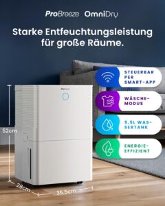 Pro Breeze OmniDry 40L Luftentfeuchter mit WLAN, Hygrometer, Timer und Wäschetrockner-Modus – Bild 2